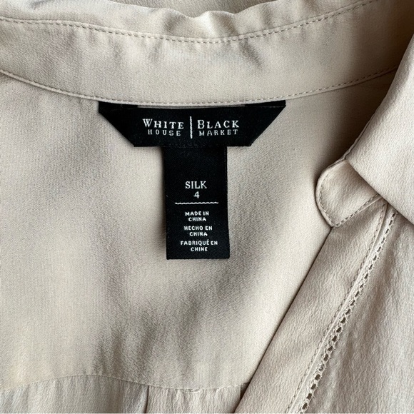 WHBM Silk Utility Blouse Size 4 Tan Long Sleeve Surplice V Neck High Low Casual - Picture 4 of 14